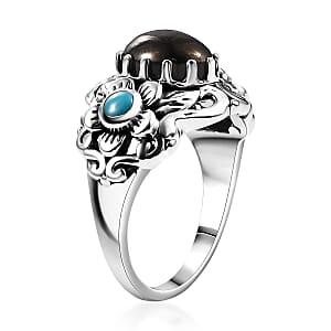 D'Joy Artisan Crafted Elite Shungite and Sleeping Beauty Turquoise 1.40 ctw Ring in Sterling Silver (Size 7.0)