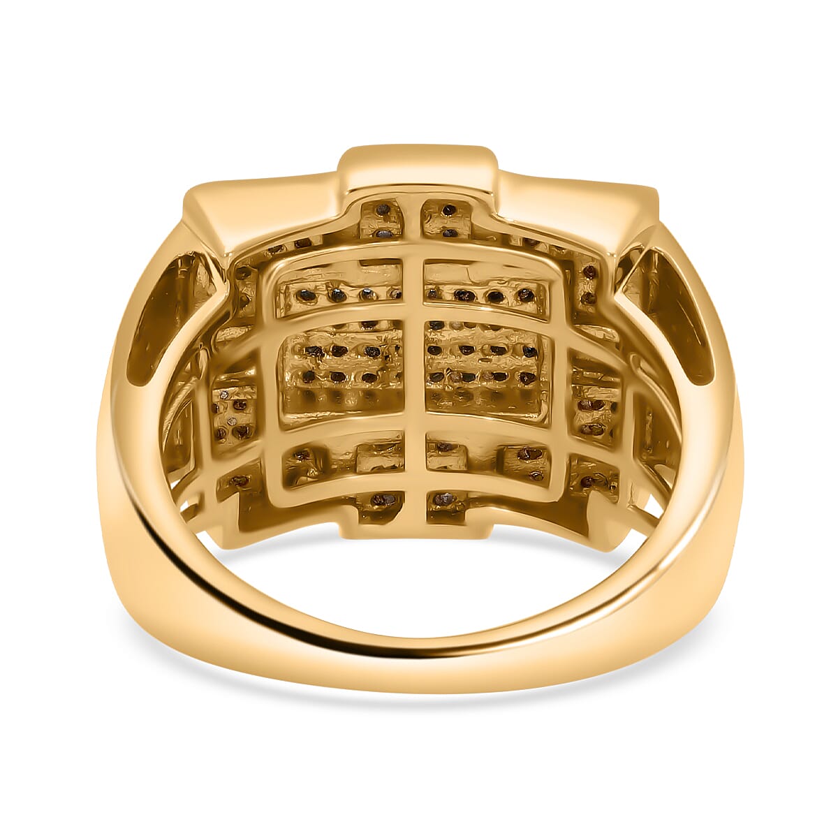 Blue and Yellow Diamond (IR), Diamond Art Deco Ring in Vermeil YG Over Sterling Silver (Size 10.0) 0.65 ctw image number 3