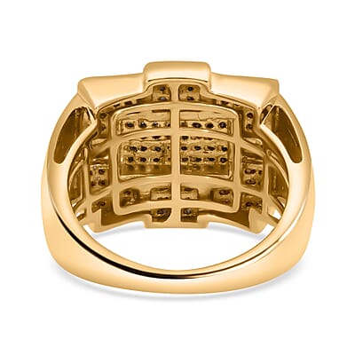 Blue, Yellow and White Diamond 0.65 ctw Art Deco Men's Ring in Vermeil Yellow Gold Over Sterling Silver (Size 10.0)