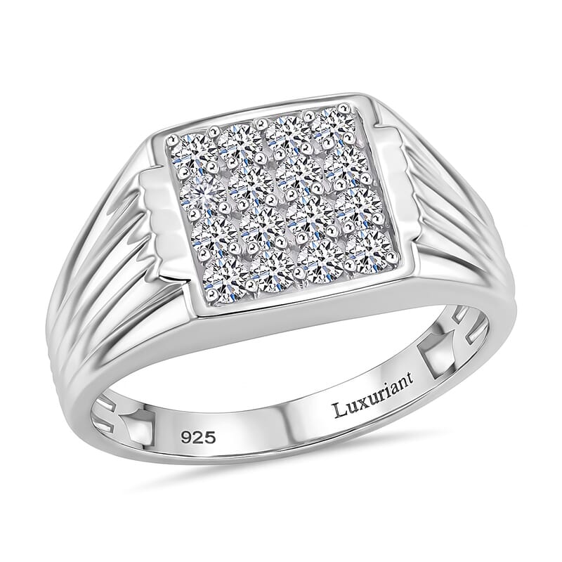 Luxuriant Lab Grown Diamond G-H SI 1.00 ctw Men's Ring in Rhodium Over Sterling Silver (Size 10.0)