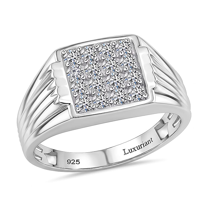 Luxuriant Lab Grown Diamond G-H SI 1.00 ctw Men's Ring in Rhodium Over Sterling Silver (Size 10.0)