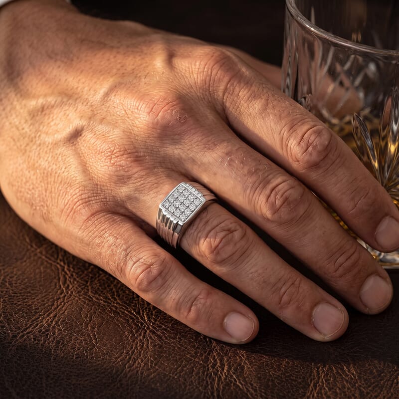 Luxuriant Lab Grown Diamond G-H SI 1.00 ctw Men's Ring in Rhodium Over Sterling Silver (Size 10.0)