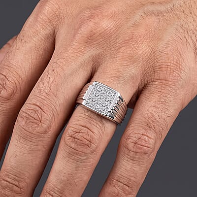 Luxuriant Lab Grown Diamond G-H SI 1.00 ctw Men's Ring in Rhodium Over Sterling Silver (Size 10.0)