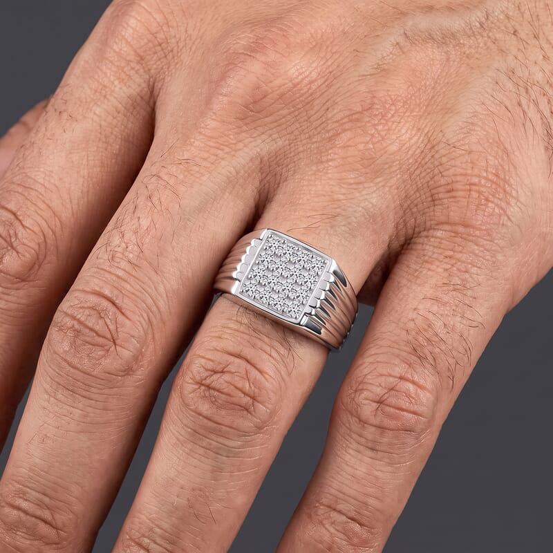Luxuriant Lab Grown Diamond G-H SI 1.00 ctw Men's Ring in Rhodium Over Sterling Silver (Size 10.0)