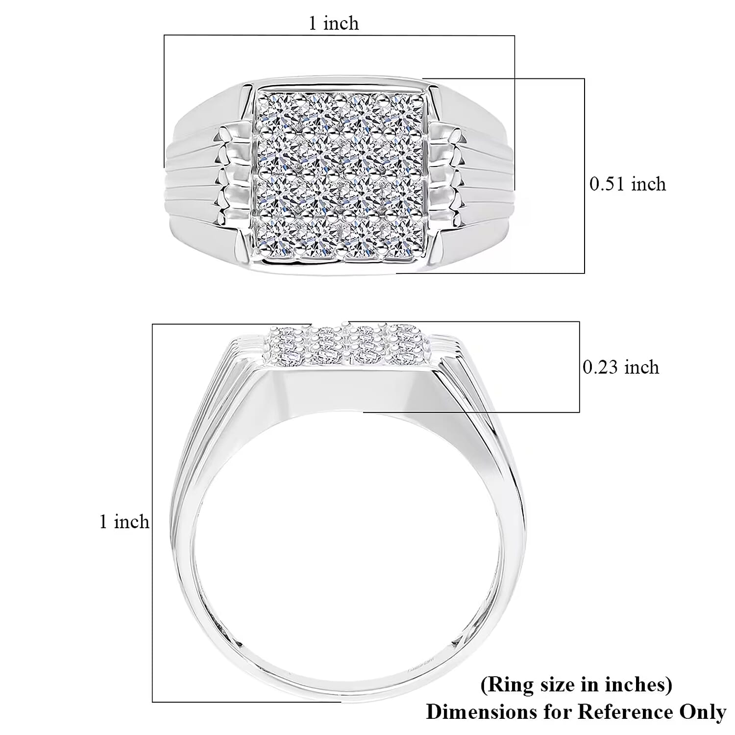 Luxuriant Lab Grown Diamond G-H SI 1.00 ctw Men's Ring in Rhodium Over Sterling Silver (Size 10.0) (Del. in 12-15 Days)