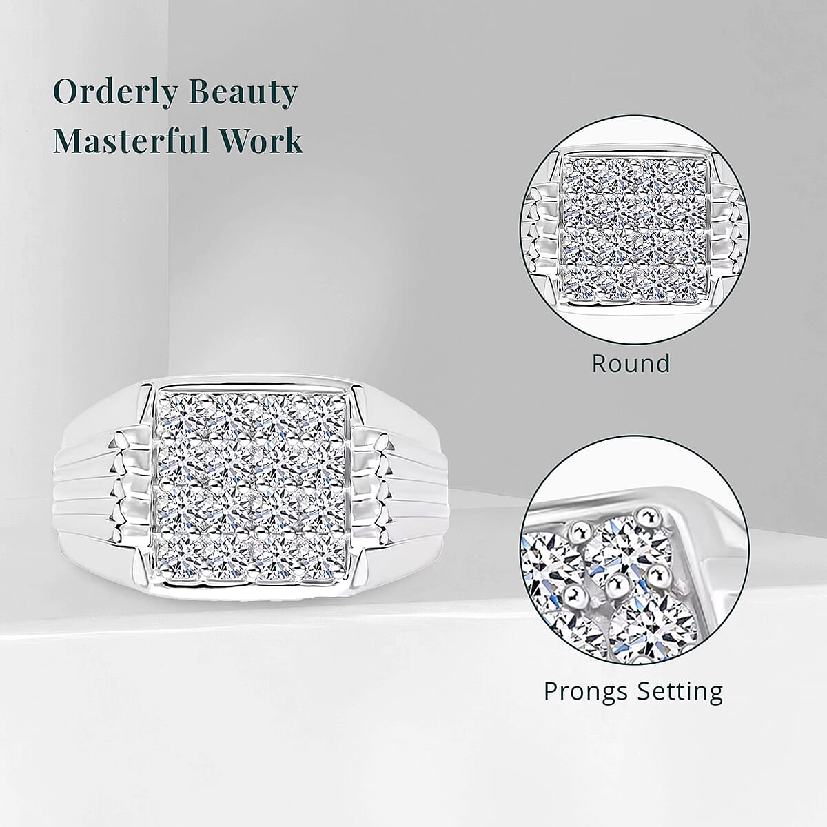 Luxuriant Lab Grown Diamond G-H SI 1.00 ctw Men's Ring in Rhodium Over Sterling Silver (Size 13.0) (Del. in 12-15 Days) image number 5