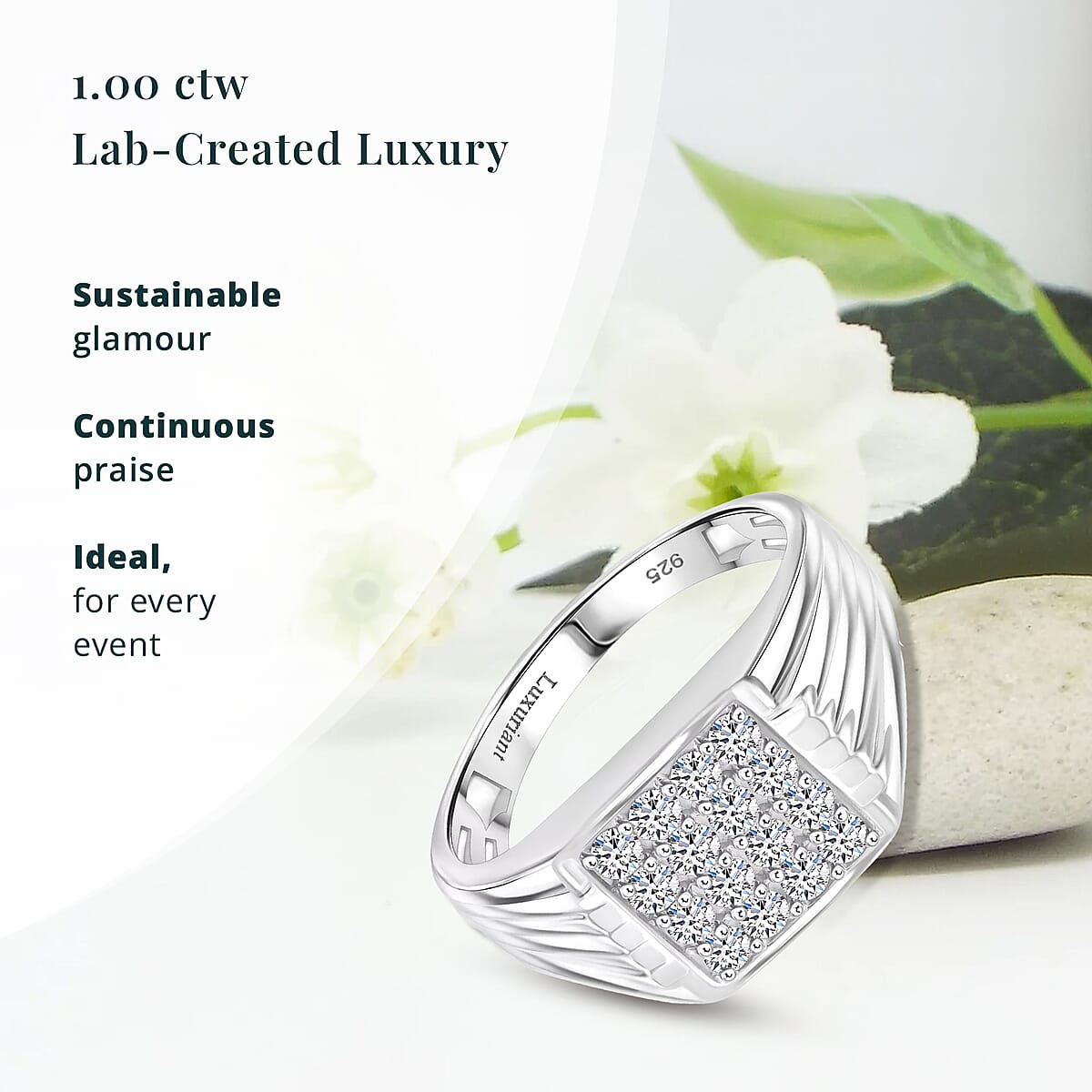Luxuriant Lab Grown Diamond G-H SI 1.00 ctw Men's Ring in Platinum Over Sterling Silver (Size 14.0) image number 2