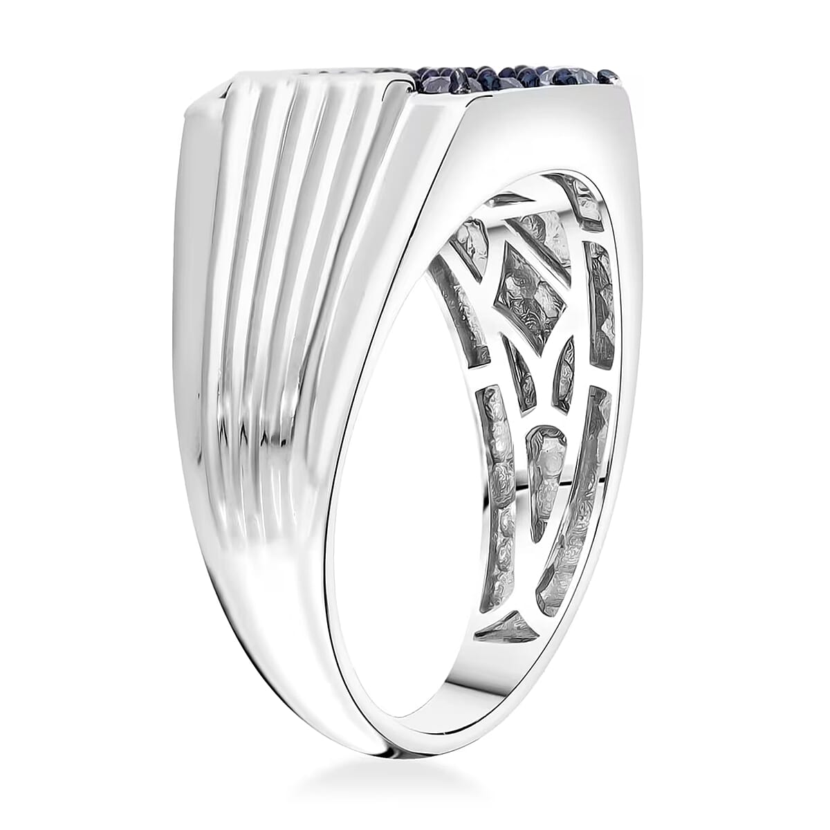 Luxuriant Lab Grown Blue Diamond (IR) G-H SI 1.00 ctw Men's Ring in Platinum Over Sterling Silver (Size 10.0) image number 8