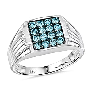 Luxuriant Lab Grown Blue Diamond G-H SI 1.00 ctw Men's Ring in Platinum Over Sterling Silver (Size 12.0)