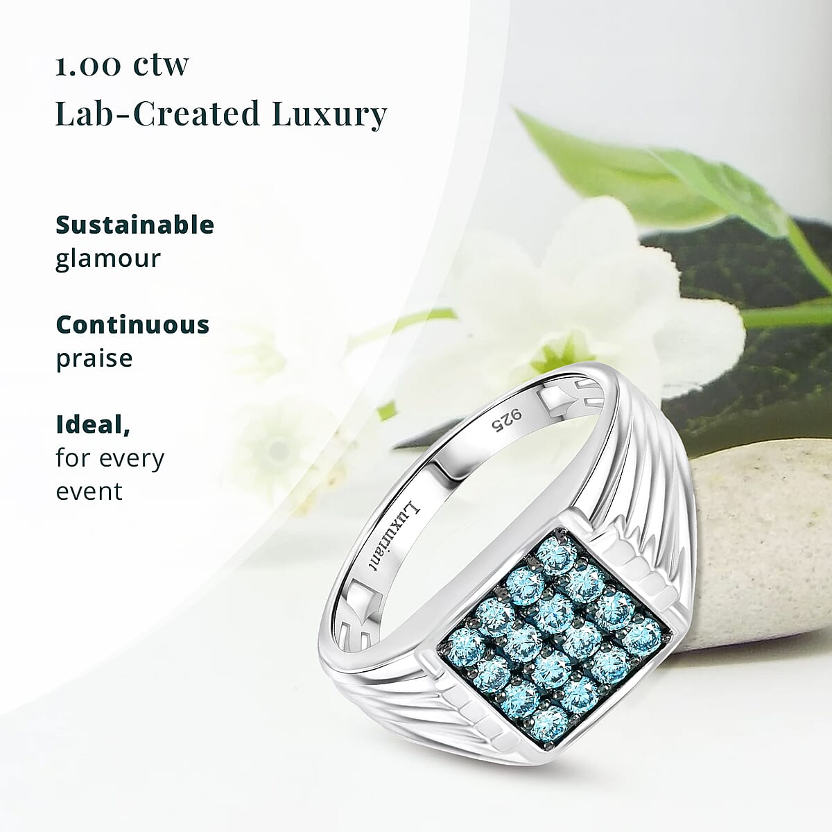 Luxuriant Lab Grown Blue Diamond G-H SI 1.00 ctw Men's Ring in Platinum Over Sterling Silver (Size 12.0) image number 2