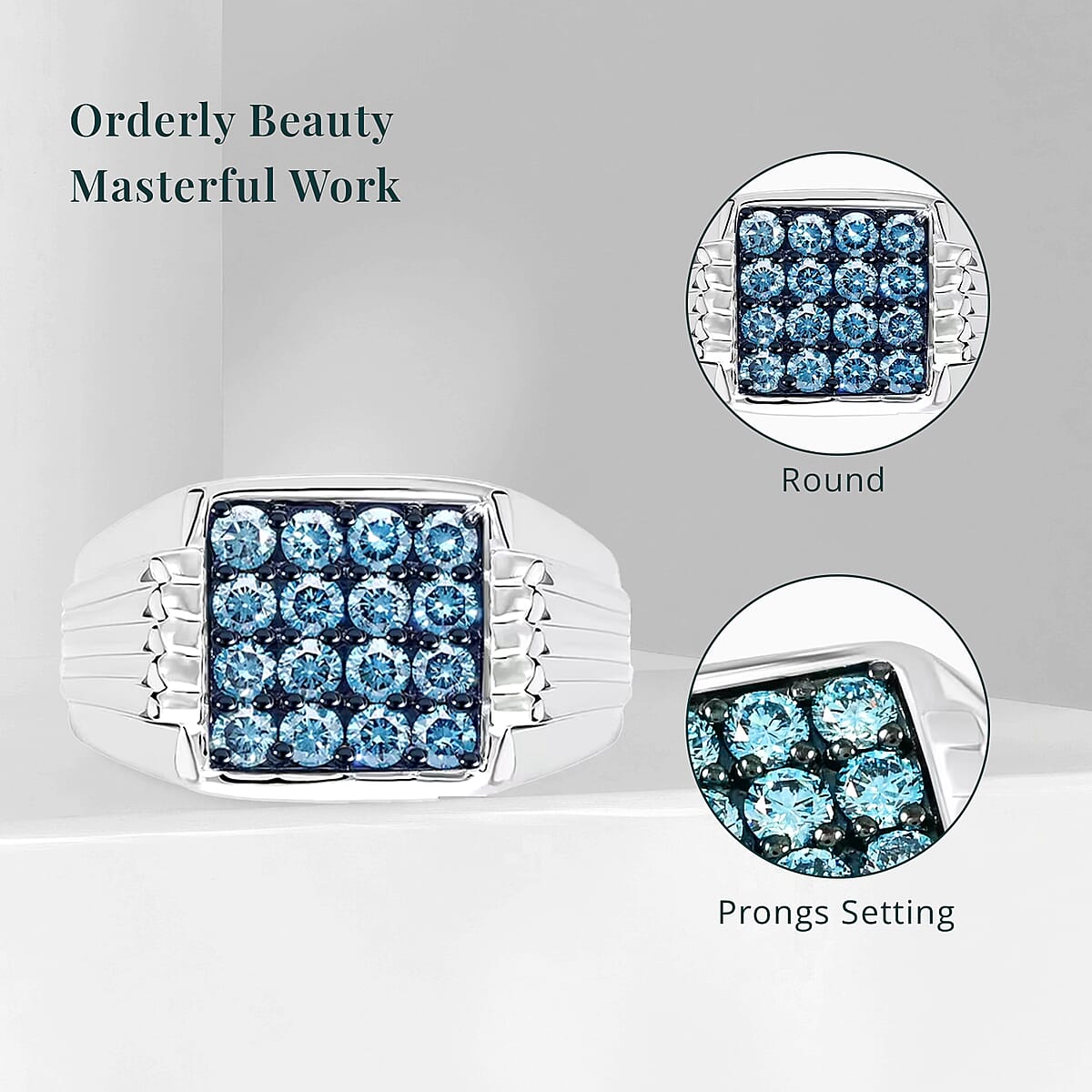 Luxuriant Lab Grown Blue Diamond G-H SI 1.00 ctw Men's Ring in Platinum Over Sterling Silver (Size 12.0) image number 5