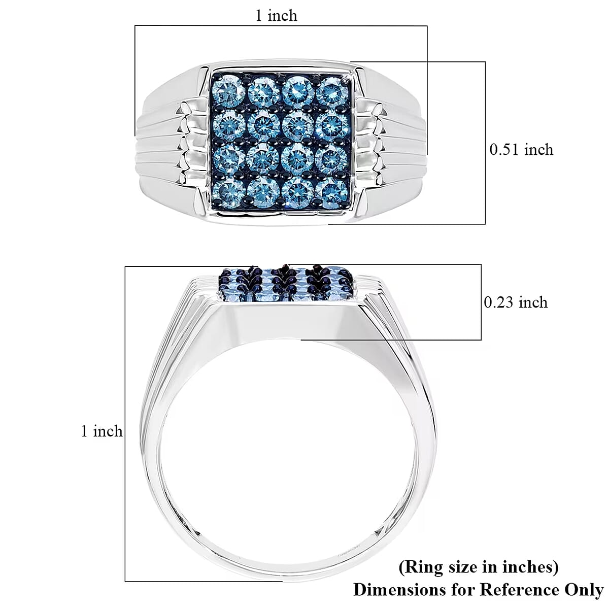 Luxuriant Lab Grown Blue Diamond G-H SI 1.00 ctw Men's Ring in Platinum Over Sterling Silver (Size 12.0) image number 7