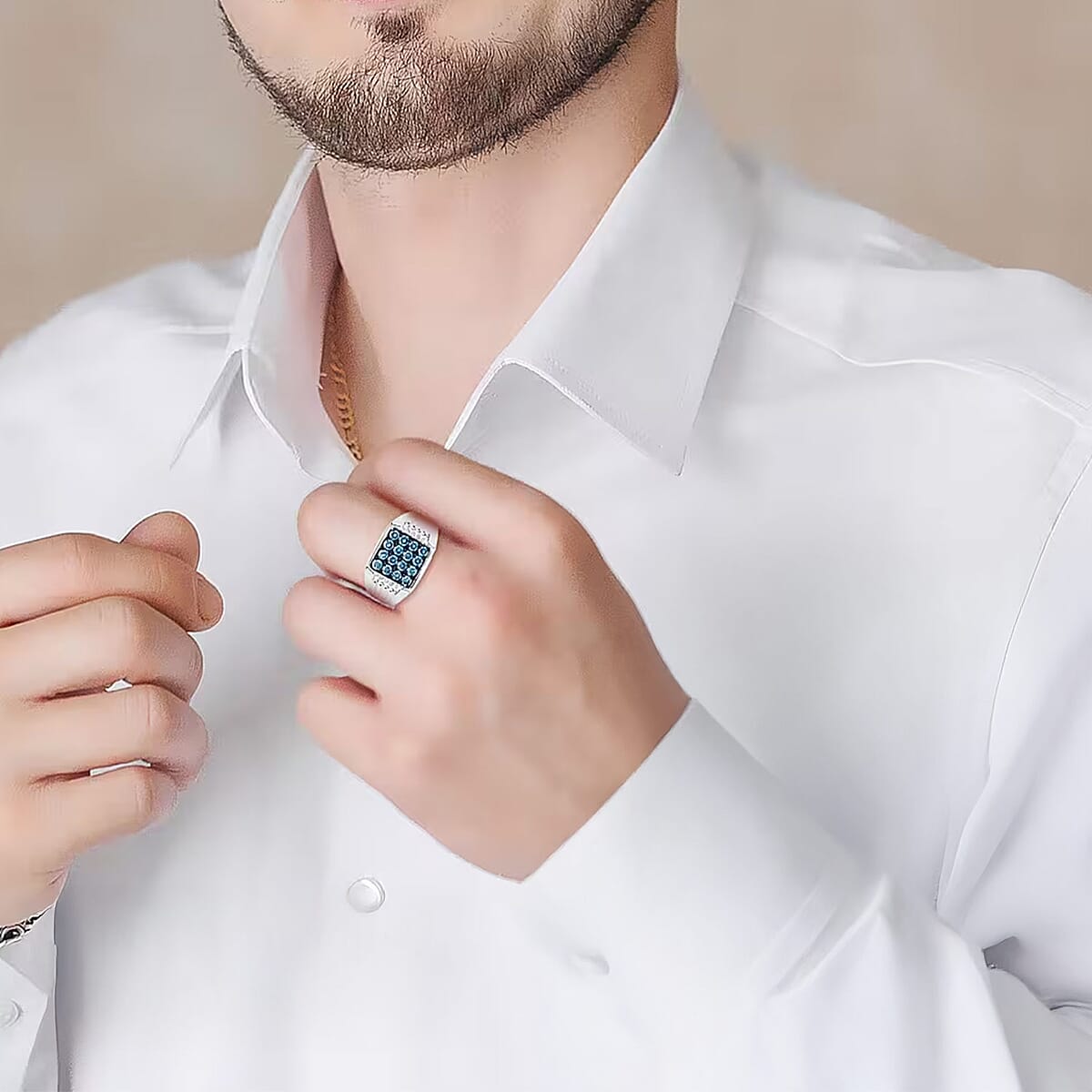 Luxuriant Lab Grown Blue Diamond SI 1.00 ctw Men's Ring in Platinum Over Sterling Silver (Size 14.0) (Del. In 13-15 Days) image number 1