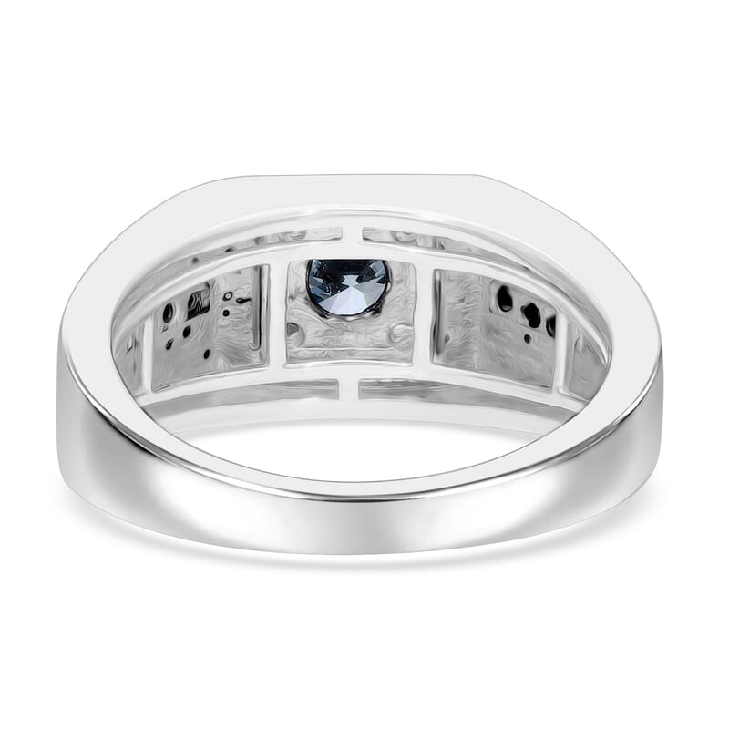 Luxuriant Lab Grown Blue Diamond (IR) G-H SI 1.00 ctw Men's Ring in Platinum Over Sterling Silver (Size 10.0)