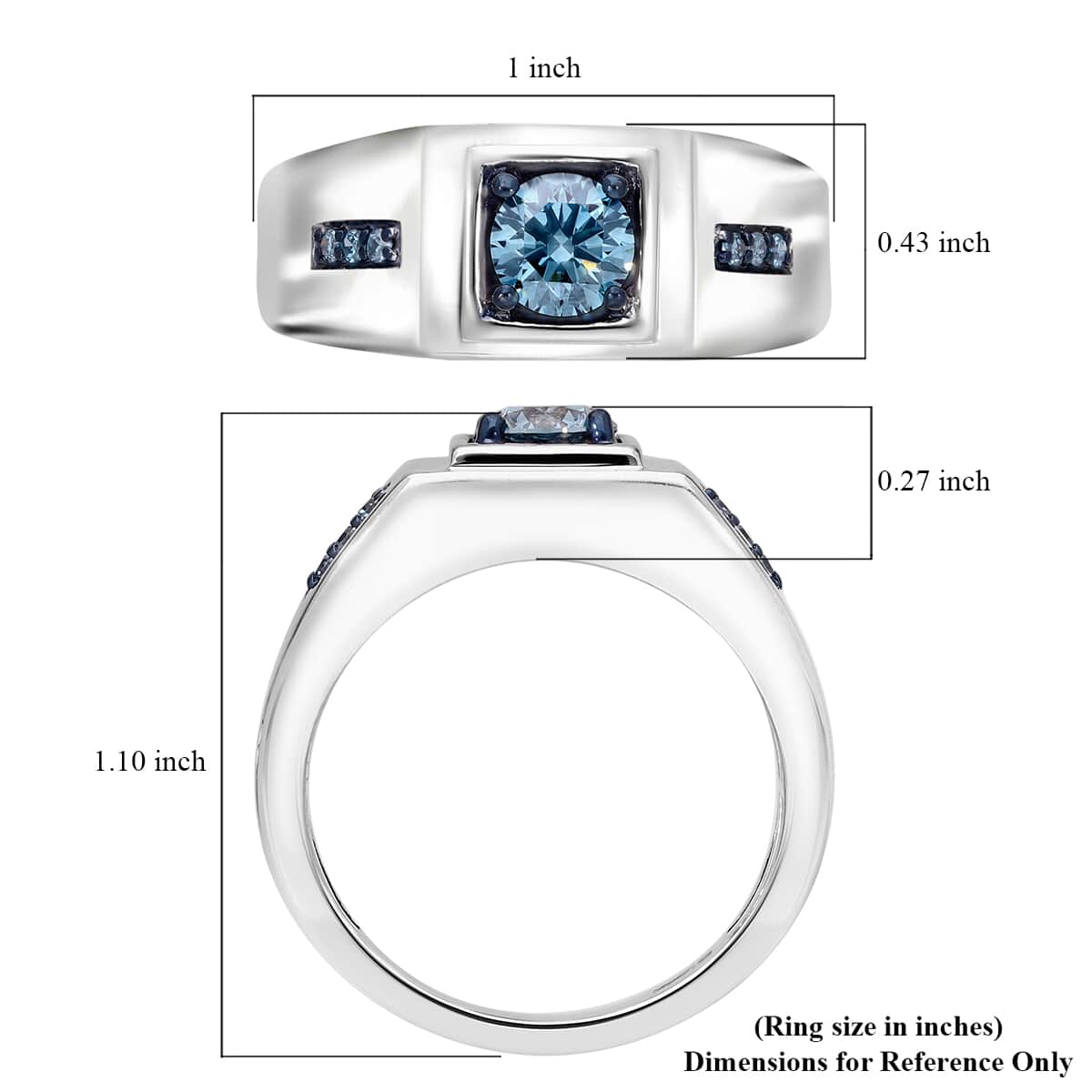 Luxuriant Lab Grown Blue Diamond (SI) Men's Ring in Platinum Over Sterling Silver (Size 10.0) 1.00 ctw image number 4