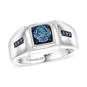 Luxuriant Lab Grown Blue Diamond G-H SI 1.00 ctw Men's Ring in Platinum Over Sterling Silver (Size 14.0)