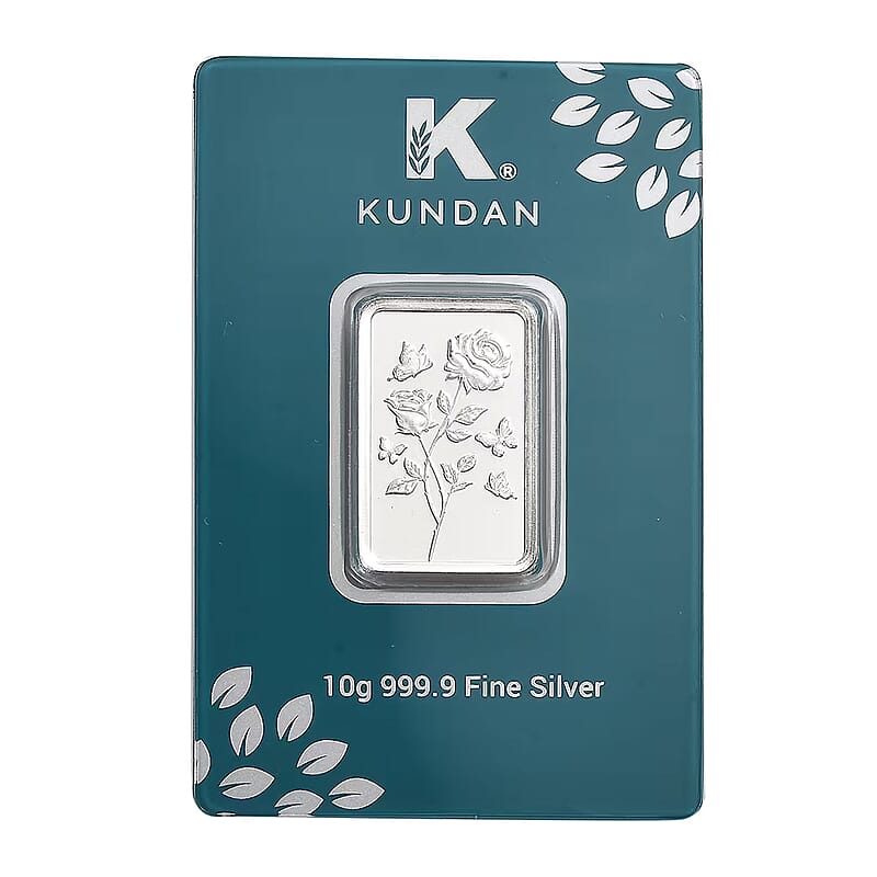 Kundan 999.9 Fine Silver Forever Rose Bar 10 Grams