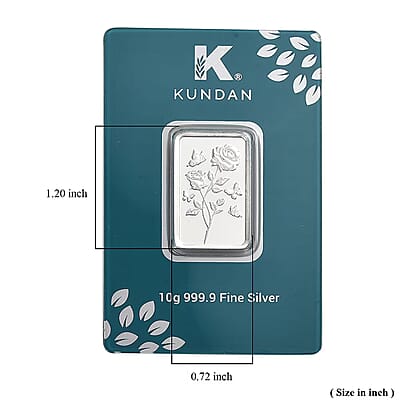 Kundan 999.9 Fine Silver Forever Rose Bar 10 Grams