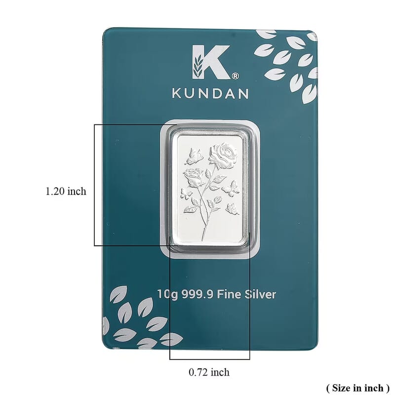 Kundan 999.9 Fine Silver Forever Rose Bar 10 Grams
