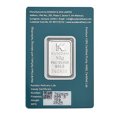Kundan 999.9 Fine Silver Forever Rose Bar 10 Grams