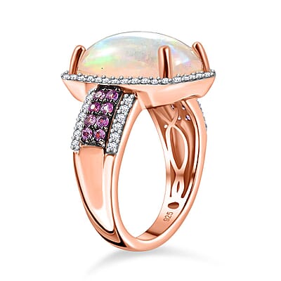 D'Joy Ethiopian Welo Opal and Multi Gemstone 5.00 ctw Halo Ring in 18K Vermeil Rose Gold Over Sterling Silver (Size 10.0) 