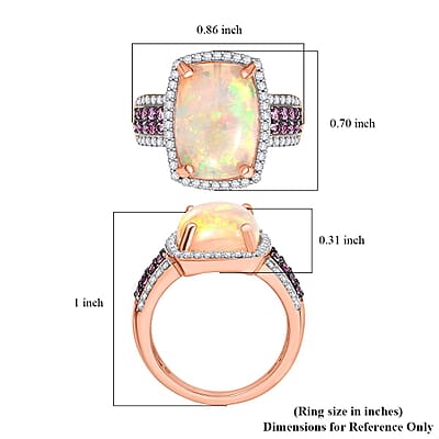 D'Joy Ethiopian Welo Opal and Multi Gemstone 5.00 ctw Halo Ring in 18K Vermeil Rose Gold Over Sterling Silver (Size 10.0) 