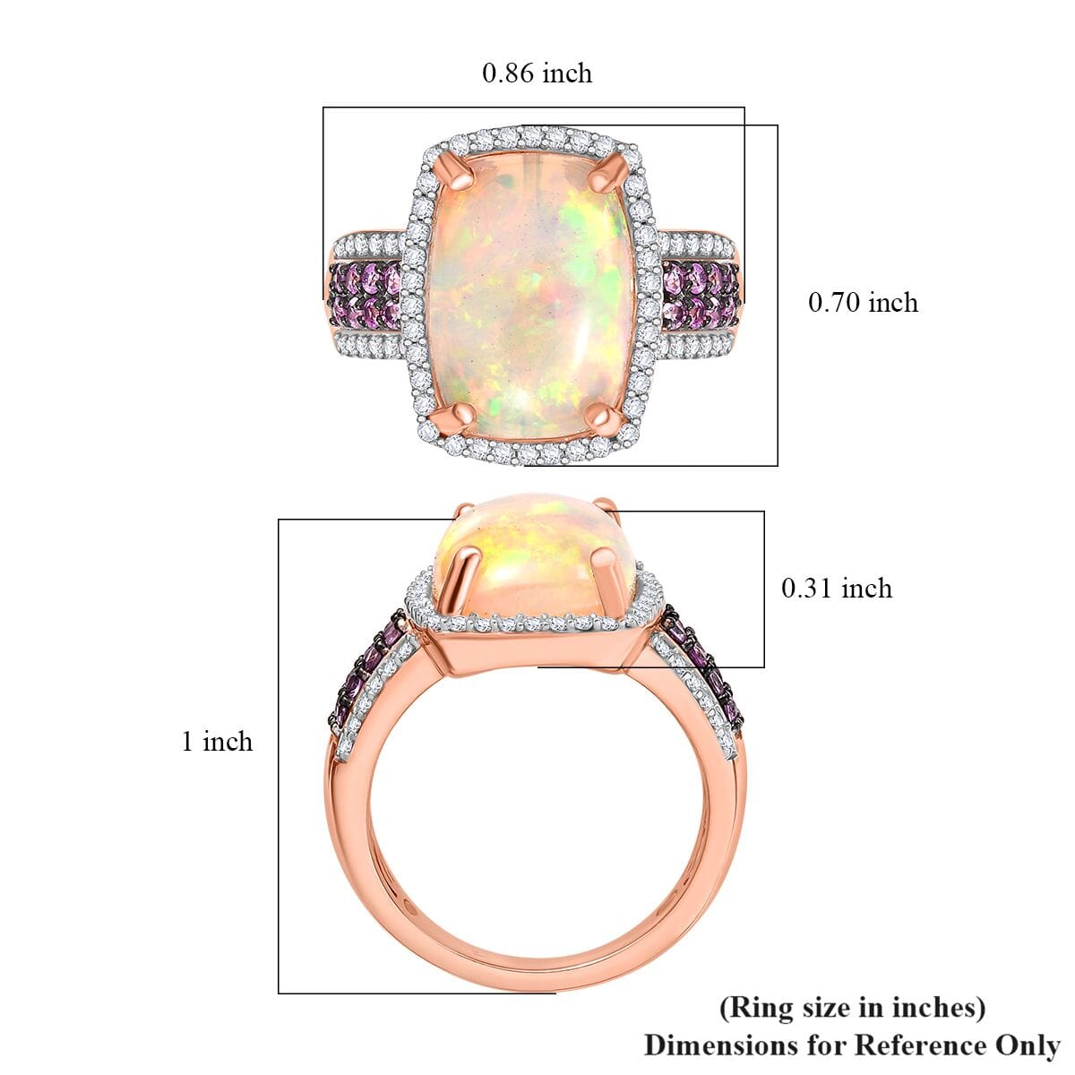 Ethiopian Welo Opal and Multi Gemstone 5.00 ctw Halo Ring in 18K Vermeil Rose Gold Over Sterling Silver (Size 6.0)  image number 5