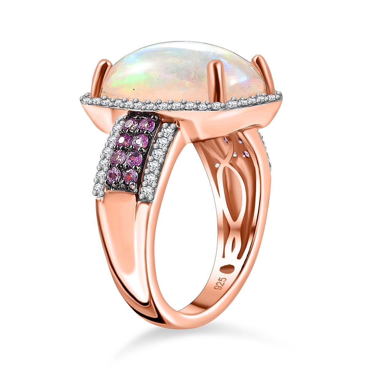 D'Joy Ethiopian Welo Opal and Multi Gemstone 5.00 ctw Halo Ring in 18K Vermeil Rose Gold Over Sterling Silver (Size 8.0)  image number 3