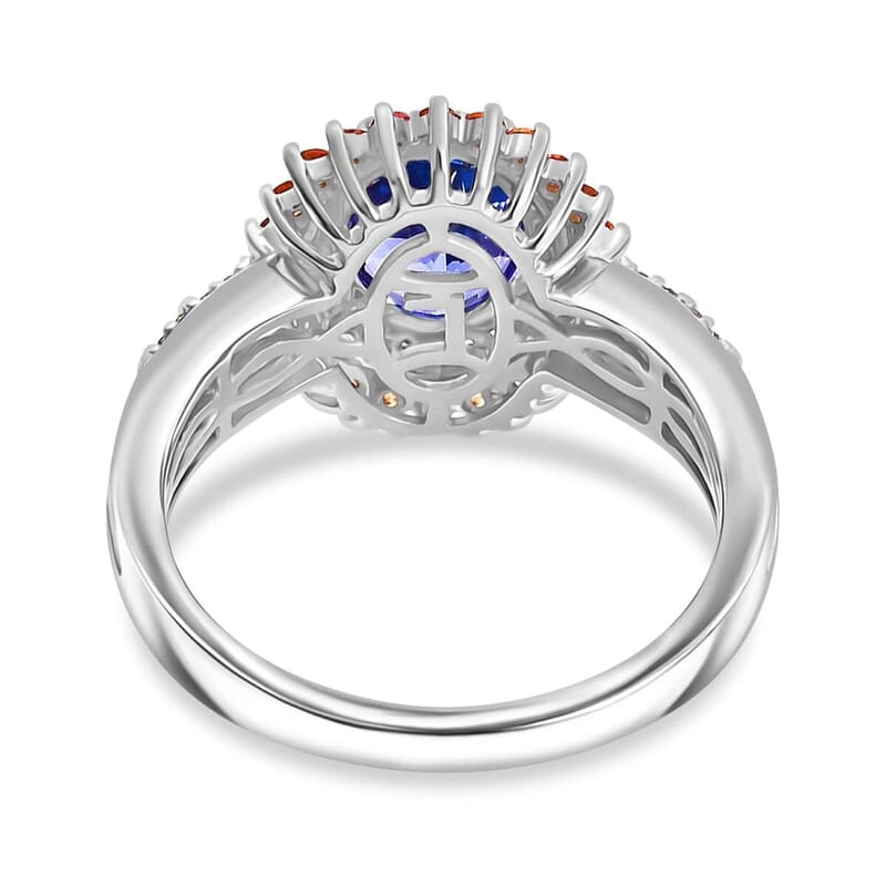 Luxoro 10K White Gold AAA Tanzanite, Padparadscha Sapphire, Diamond (G-H, I2) (0.40) Double Halo Ring (Size 10.0) 2.50 ctw