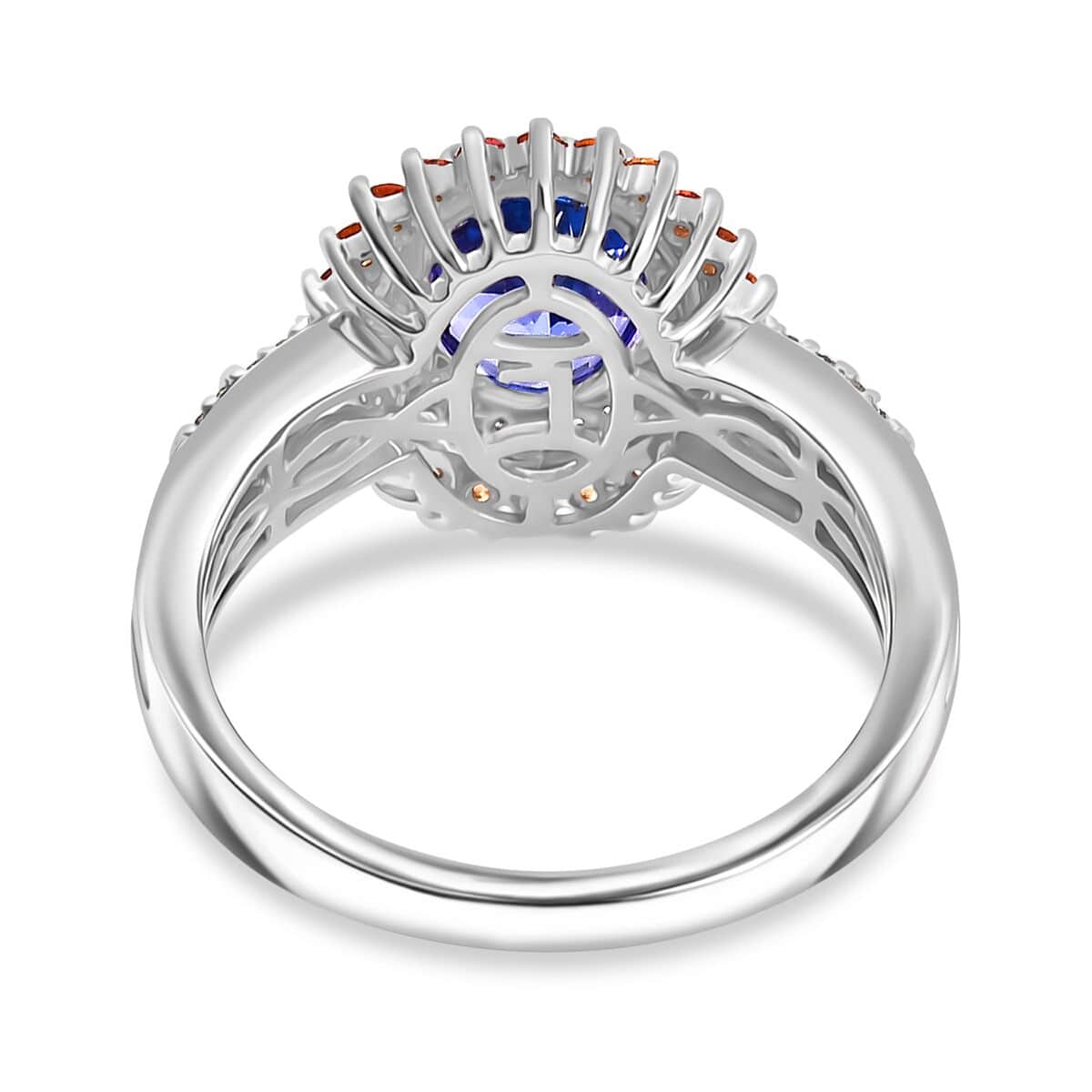 Luxoro AAA Tanzanite, Padparadscha Sapphire and G-H I2 Diamond 2.65 ctw Double Halo Ring in 10K White Gold (Size 6.0) image number 4