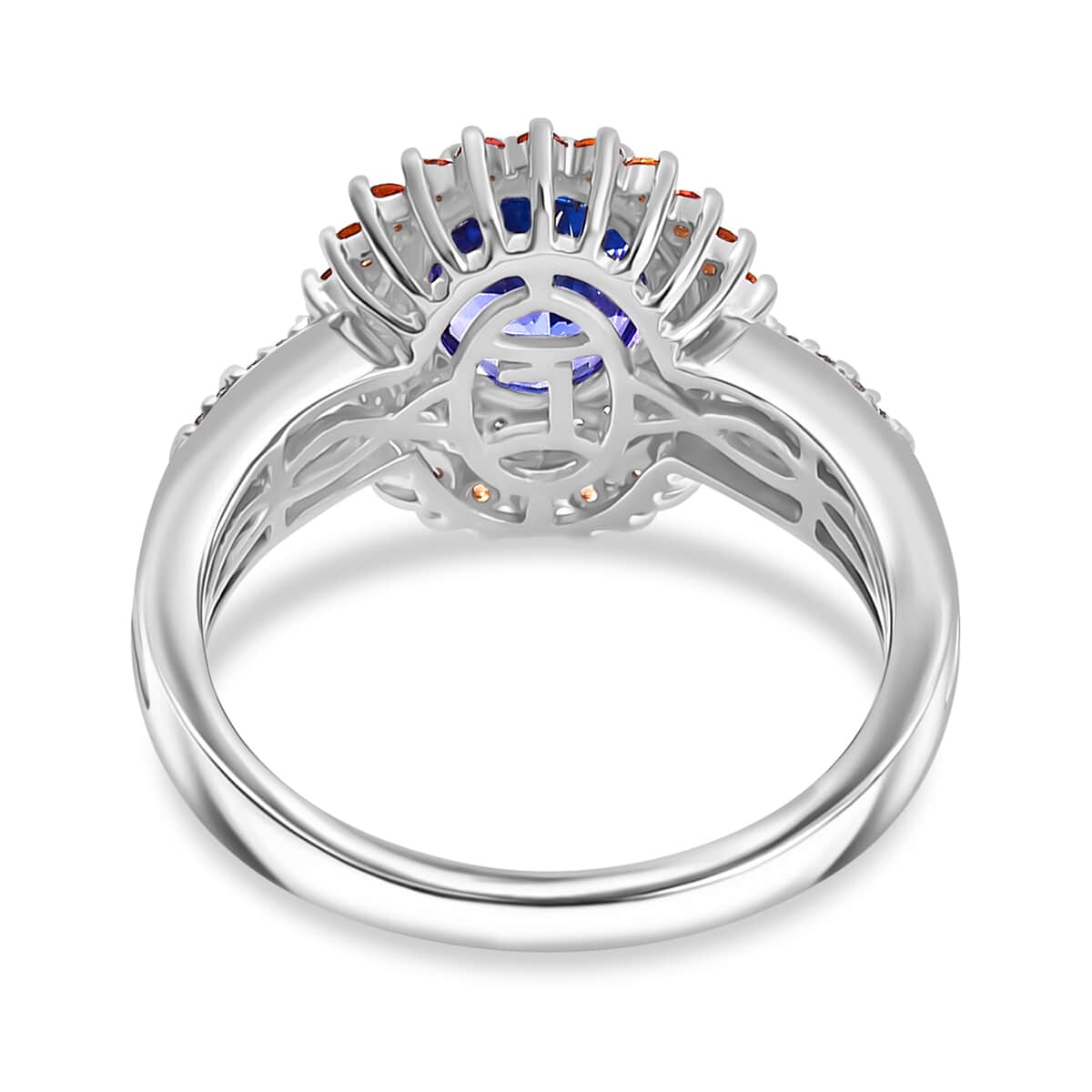 Luxoro AAA Tanzanite, Padparadscha Sapphire and G-H I2 Diamond 2.65 ctw Double Halo Ring in 10K White Gold (Size 7.0) image number 4