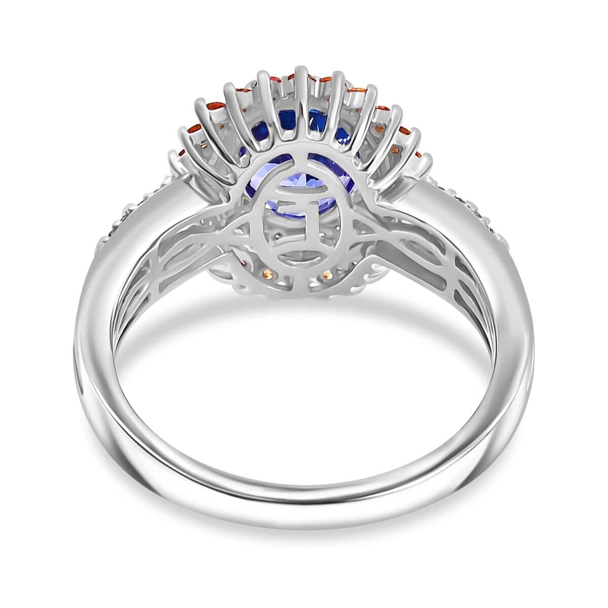 Luxoro 10K White Gold AAA Tanzanite, Padparadscha Sapphire, Diamond (G-H, I2) (0.40) Double Halo Ring (Size 7.5) 2.50 ctw image number 4