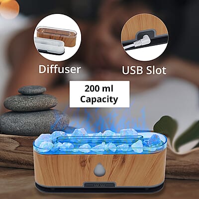 Brown Flame Aroma Diffuser with 10 Essential Oils and Color Changing Mood Lights Himalayan Salt Lamp (5V, 200ml)