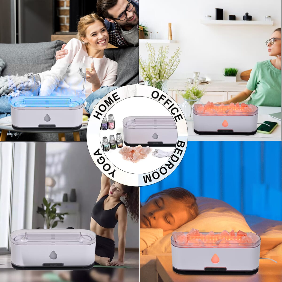 White Flame Aroma Diffuser with 10 Essential Oils and Color Changing Mood Lights Himalayan Salt Lamp (5V, 200ml) image number 5