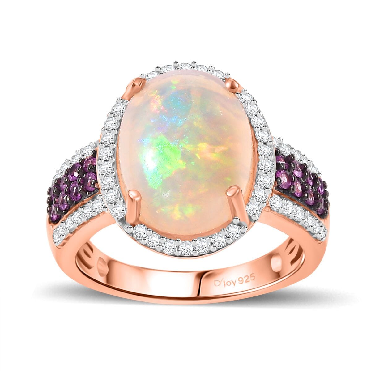 Ethiopian Welo Opal and Multi Gemstone 4.35 ctw Halo Ring in 18K Vermeil Rose Gold Over Sterling Silver (Size 7.0)  image number 0