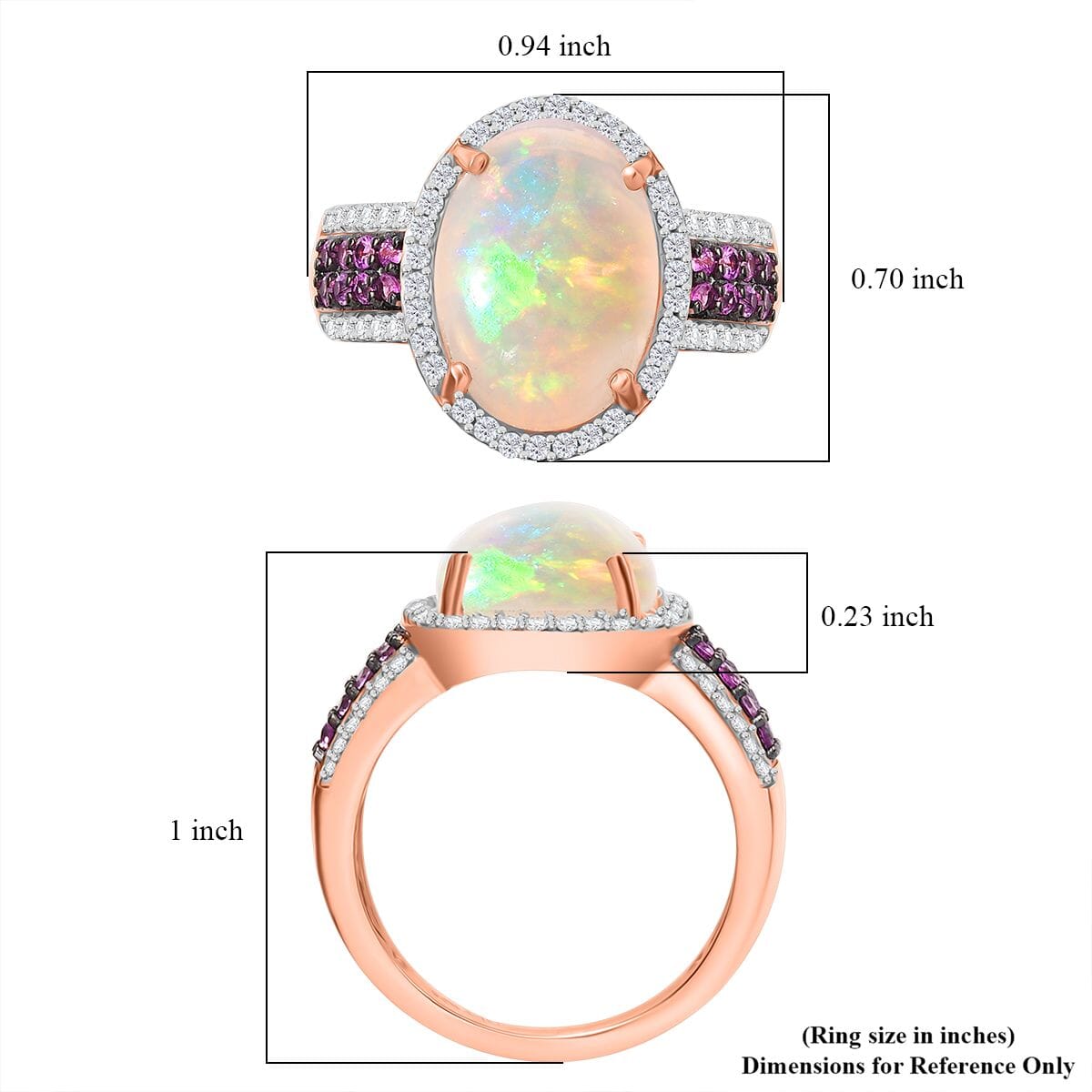 Ethiopian Welo Opal and Multi Gemstone 4.35 ctw Halo Ring in 18K Vermeil Rose Gold Over Sterling Silver (Size 7.0)  image number 5