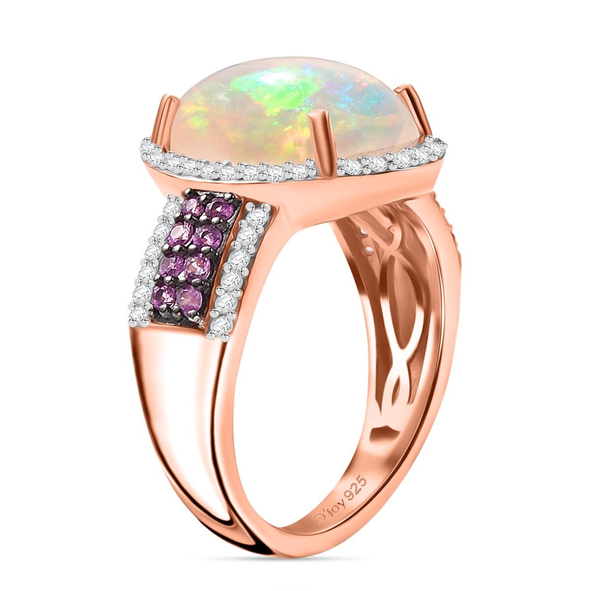 Ethiopian Welo Opal and Multi Gemstone 4.35 ctw Halo Ring in 18K Vermeil Rose Gold Over Sterling Silver (Size 9.0)  image number 3