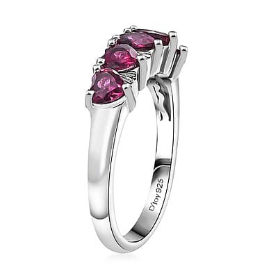 D'Joy Premium Orissa Rhodolite Garnet 1.50 ctw 5 Stone Heart Ring in Rhodium Over Sterling Silver (Size 10.0)
