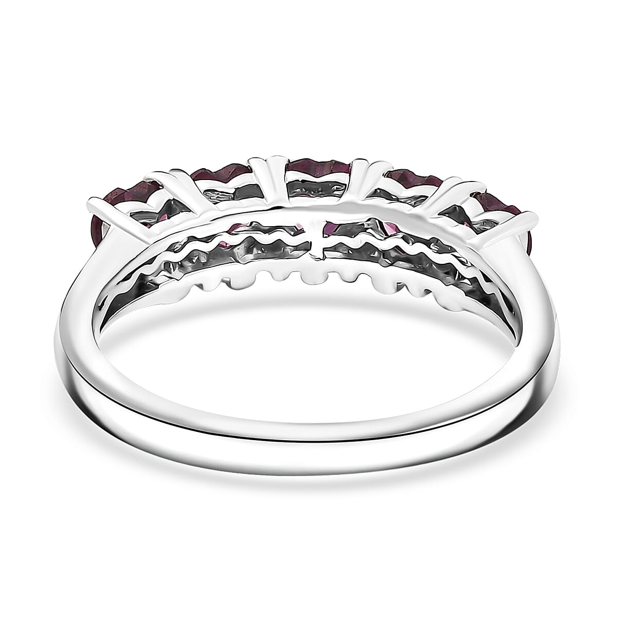 D'Joy Premium Orissa Rhodolite Garnet 1.50 ctw 5 Stone Heart Ring in Rhodium Over Sterling Silver (Size 10.0)