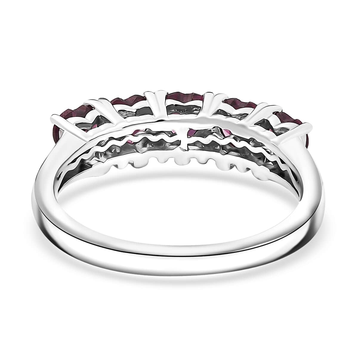 Premium Orissa Rhodolite Garnet 1.50 ctw 5 Stone Heart Ring in Rhodium Over Sterling Silver (Size 10.0) image number 4