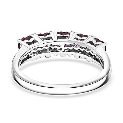 D'Joy Premium Orissa Rhodolite Garnet 1.50 ctw 5 Stone Heart Ring in Rhodium Over Sterling Silver (Size 10.0)
