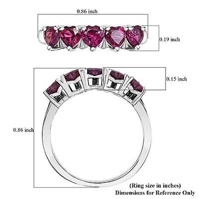 D'Joy Premium Orissa Rhodolite Garnet 1.50 ctw 5 Stone Heart Ring in Rhodium Over Sterling Silver (Size 10.0)