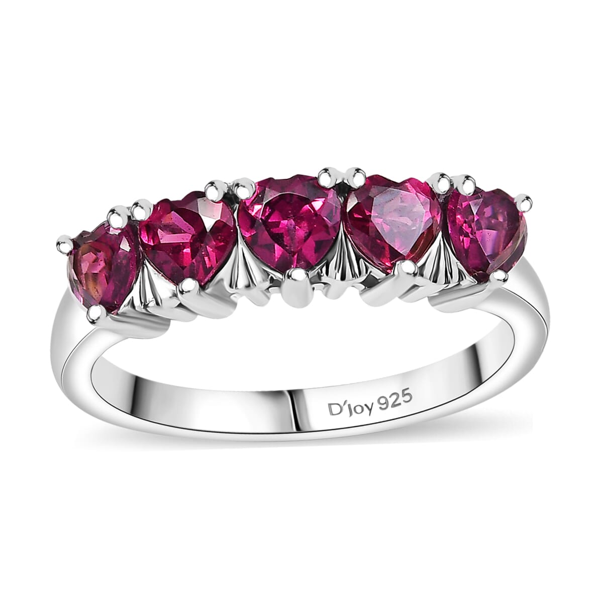 Premium Orissa Rhodolite Garnet 1.50 ctw 5 Stone Heart Ring in Rhodium Over Sterling Silver (Size 7.0) image number 0