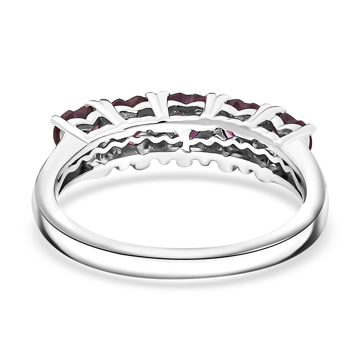 Premium Orissa Rhodolite Garnet 1.50 ctw 5 Stone Heart Ring in Rhodium Over Sterling Silver (Size 7.0) image number 4