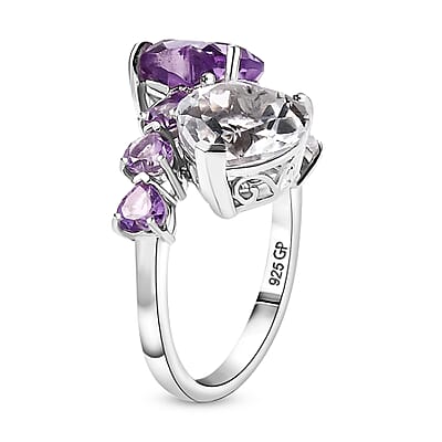 GP Amore Collection Rose De France Amethyst and White Topaz 9.00 ctw Heart Bypass Ring in Rhodium Over Sterling Silver (Size 10.0)