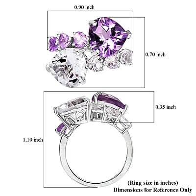 GP Amore Collection Rose De France Amethyst and White Topaz 9.00 ctw Heart Bypass Ring in Rhodium Over Sterling Silver (Size 10.0)