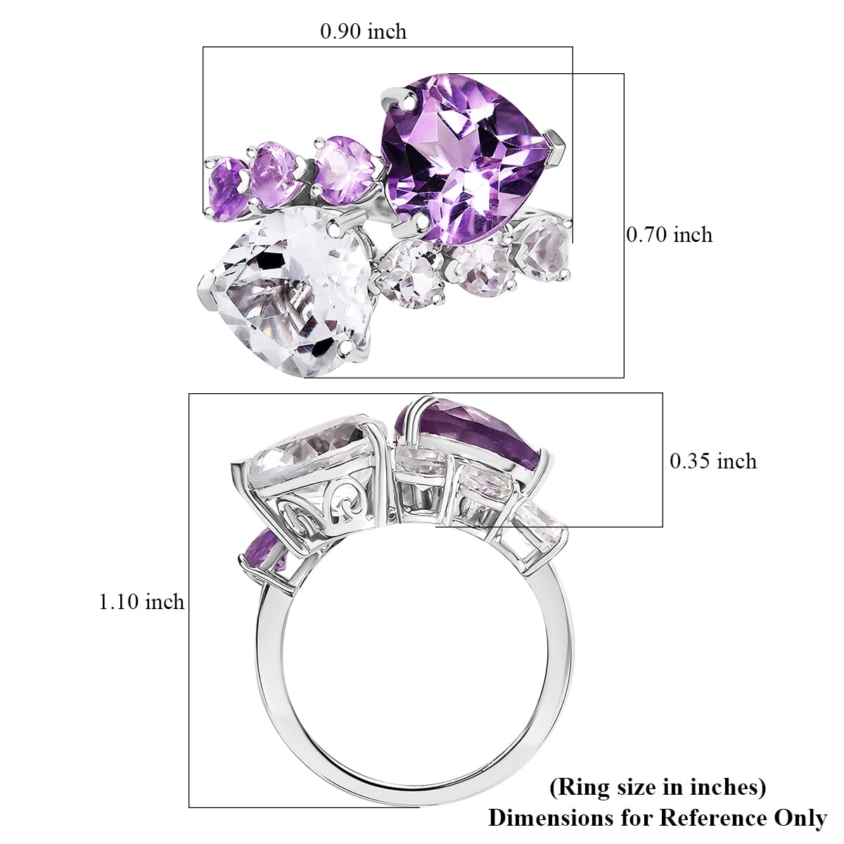 GP Amore Collection Rose De France Amethyst and White Topaz 9.00 ctw Heart Bypass Ring in Rhodium Over Sterling Silver (Size 5.0) image number 5