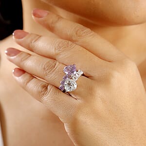 GP Amore Collection Rose De France Amethyst and White Topaz 9.00 ctw Heart Bypass Ring in Rhodium Over Sterling Silver (Size 8.0)