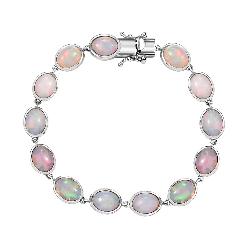 D'Joy Premium Ethiopian Welo Opal 16.00 ctw Seahorse Bracelet in Rhodium Over Sterling Silver (7.25 In)