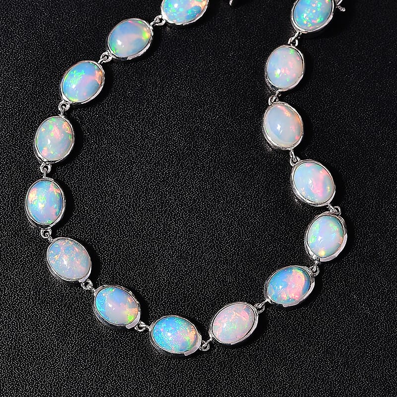 D'Joy Premium Ethiopian Welo Opal 16.00 ctw Seahorse Bracelet in Rhodium Over Sterling Silver (7.25 In)